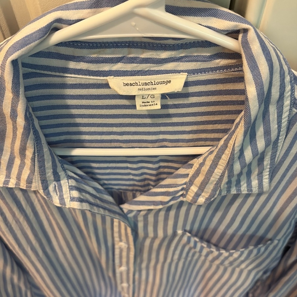 Beachlunchlounge Pinstripe Blue/white Blouse (L) - Picture 2 of 4